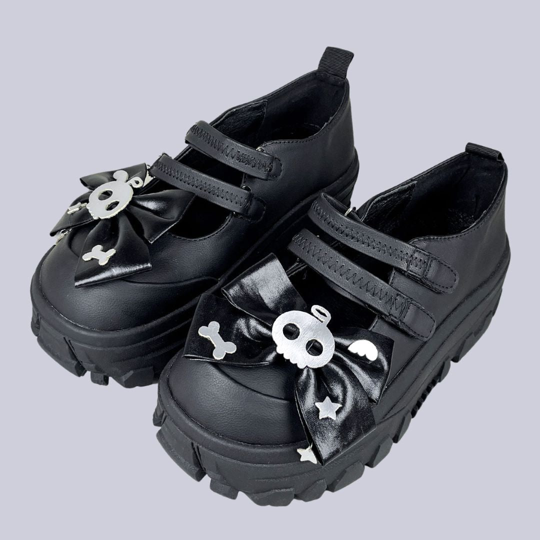 Black Skull Bow Dark Kawaii Chunky Mary Jane – Women's – Bobo's House