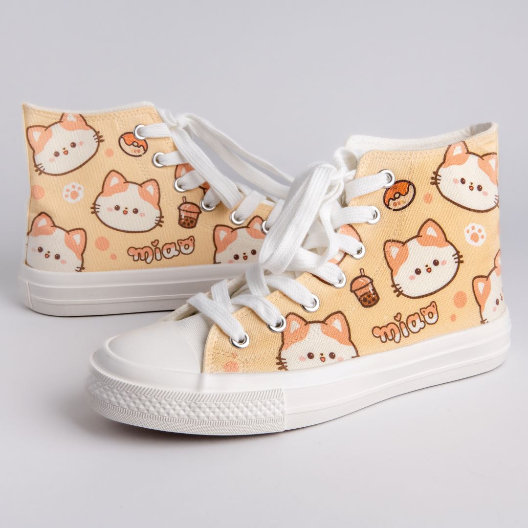 Kawaii Miao Kitty High Top Canvas Shoes - Unisex Bobo&#39;s House 