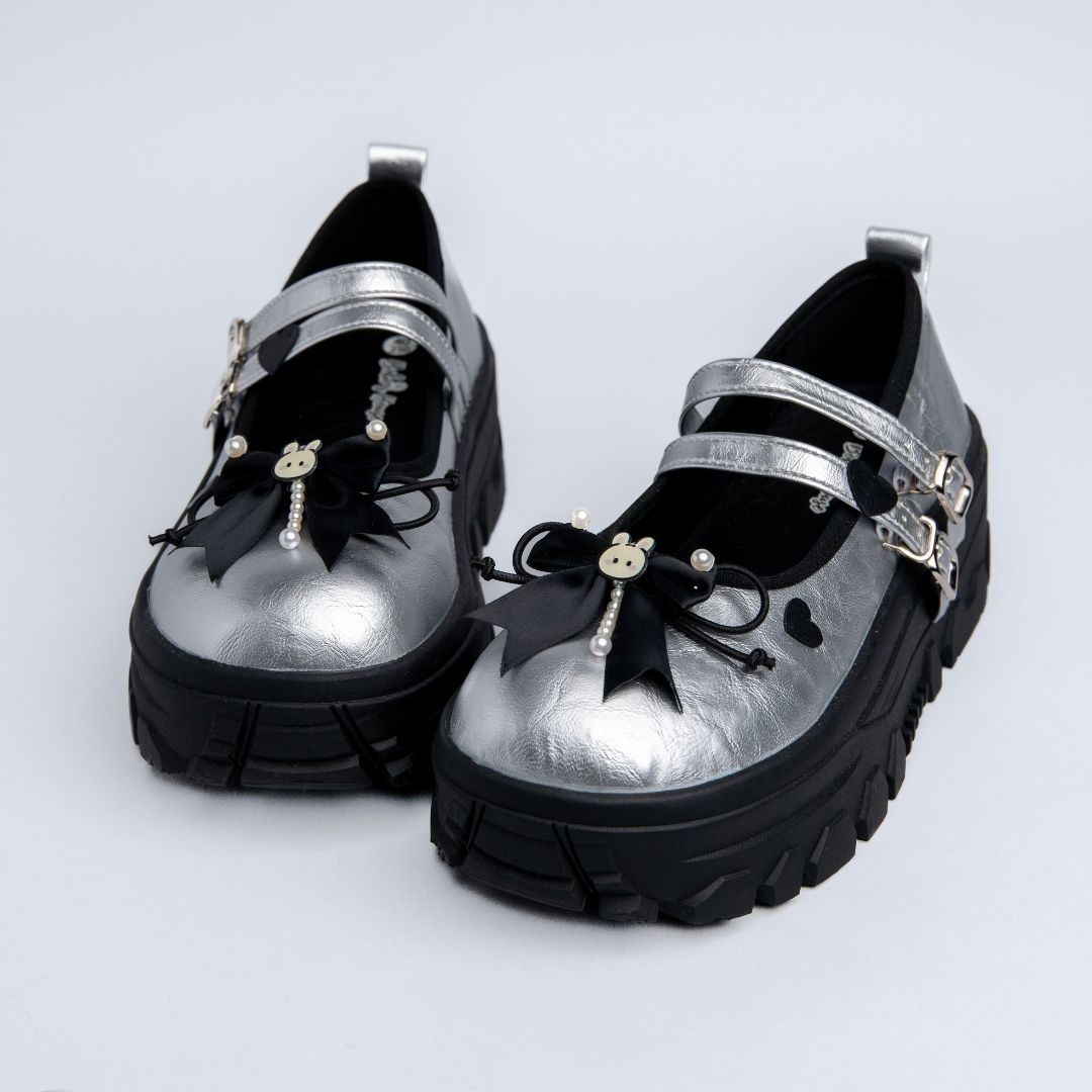 Moonlight Silver Bunny Mary Janes Platform Sneakers - Women's