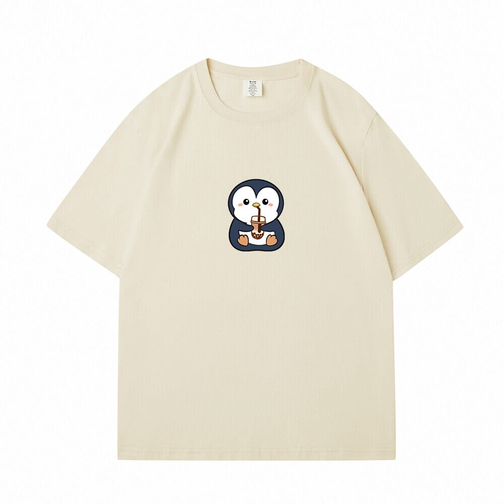 Boba Lovin Penguin Loose Cotton T-Shirts 0 Bobo&#39;s House Apricot S 