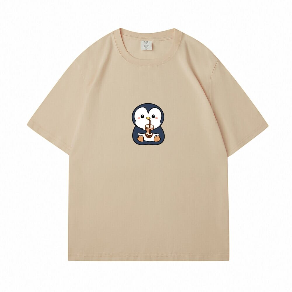 Boba Lovin Penguin Loose Cotton T-Shirts 0 Bobo&#39;s House Camel S 