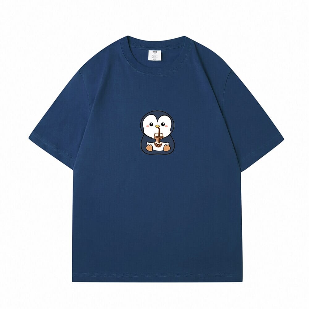 Boba Lovin Penguin Loose Cotton T-Shirts 0 Bobo&#39;s House Navy Blue S 