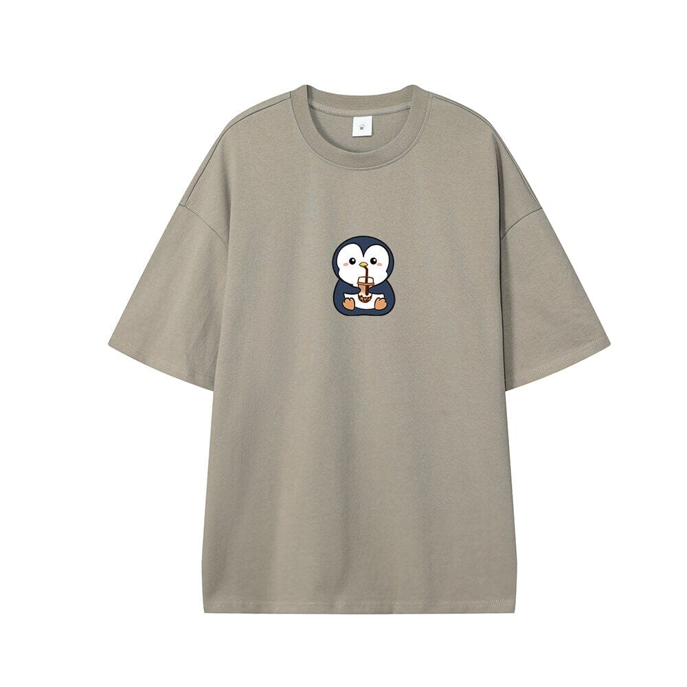 Boba Lovin Penguin Oversized Drop Shoulder T-Shirt 0 Bobo&#39;s House Dusty beige XS 