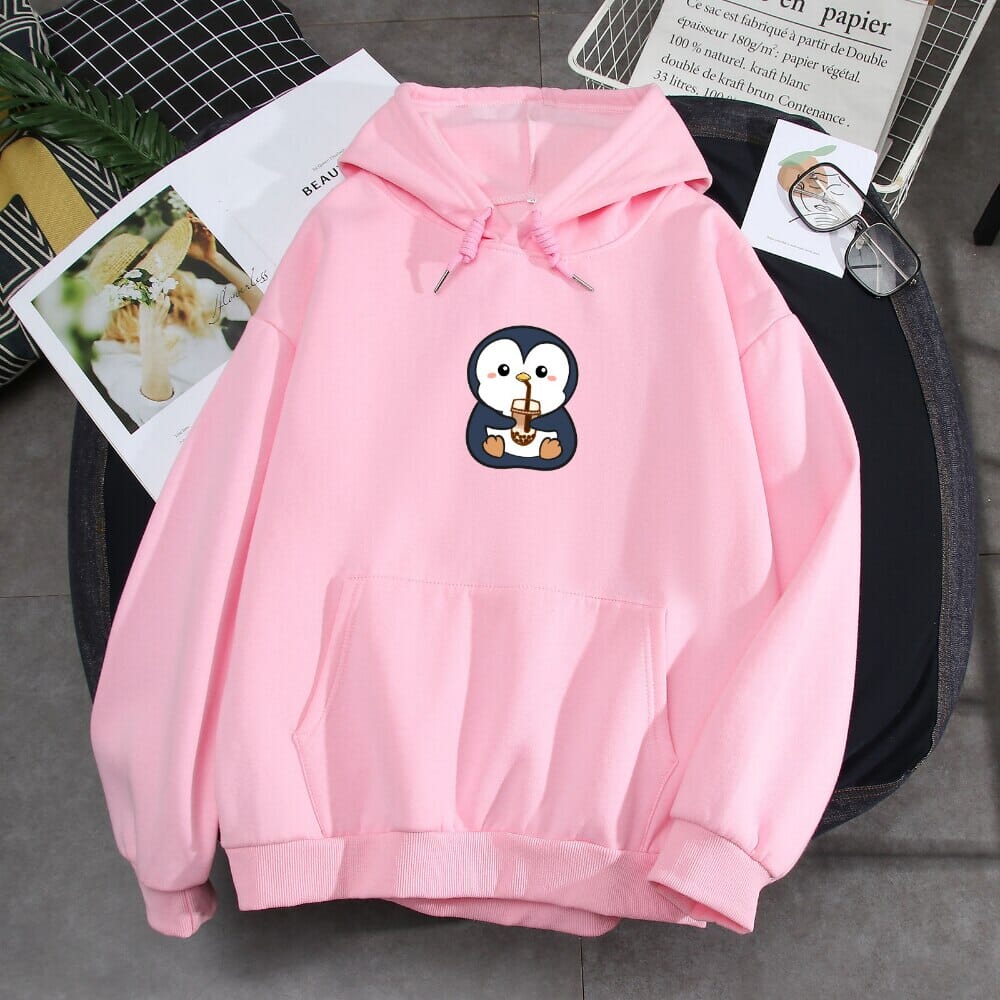 Boba Lovin Penguin Soft Hoodie 0 Bobo&#39;s House Pink S 