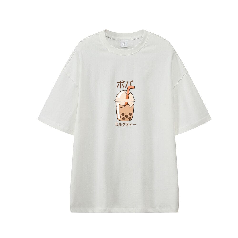 Boba Milk Tea Oversized Drop Shoulder T-Shirt 0 Bobo&#39;s House White XS 