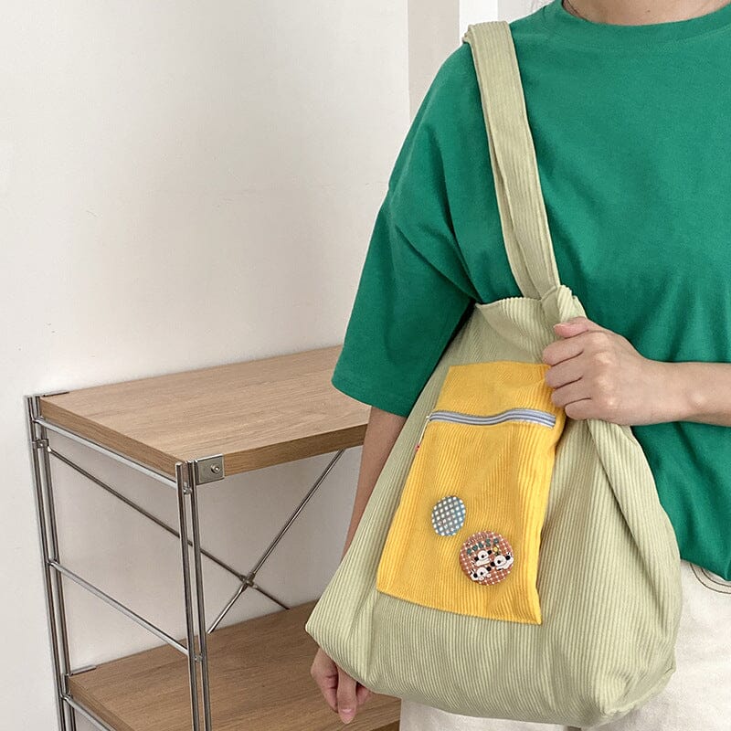 Casually Cute Colorblock Corduroy Shoulder Bag backpack Bobo&#39;s House Green 