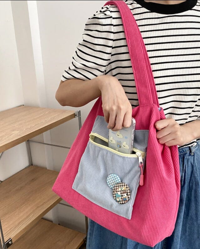 Casually Cute Colorblock Corduroy Shoulder Bag backpack Bobo&#39;s House Red 