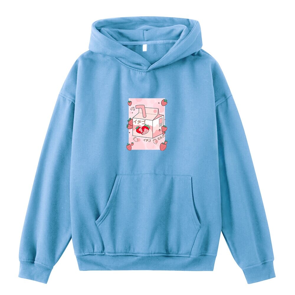 Kawaii Strawberry Milk Box Oversized Soft Hoodies 0 Bobo&#39;s House Light Blue S 