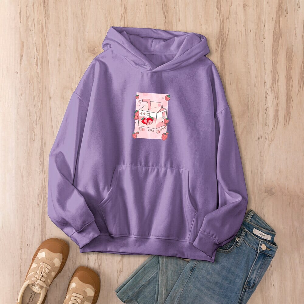 Kawaii Strawberry Milk Box Oversized Soft Hoodies 0 Bobo&#39;s House Purple S 