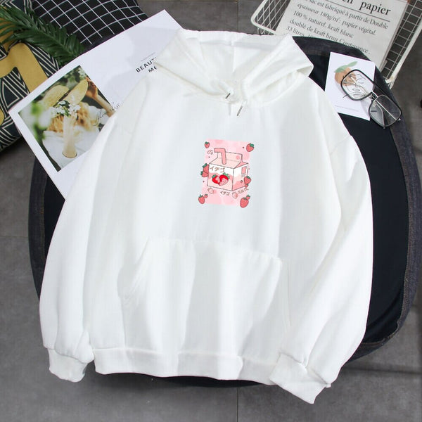 Strawberry Milk Women's Hoodie Dress, Strawberry Milk Hoodie factory Pastel Kawaii Hoodie Harajuku, Strawberry Milk Shirt Cute Strawberry Milk Gift