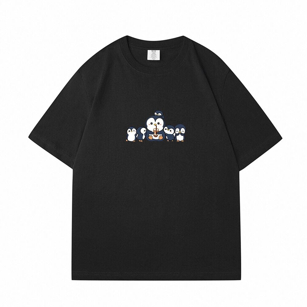 Penguin and Friends Loose Cotton T-Shirts 0 Bobo&#39;s House Black S 