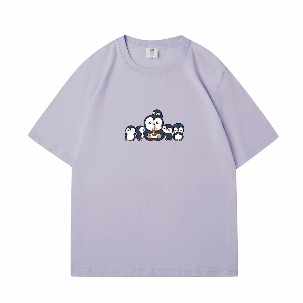 Penguin and Friends Loose Cotton T-Shirts 0 Bobo&#39;s House Purple S 