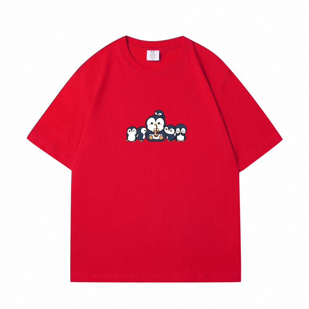 Penguin and Friends Loose Cotton T-Shirts 0 Bobo&#39;s House Red S 