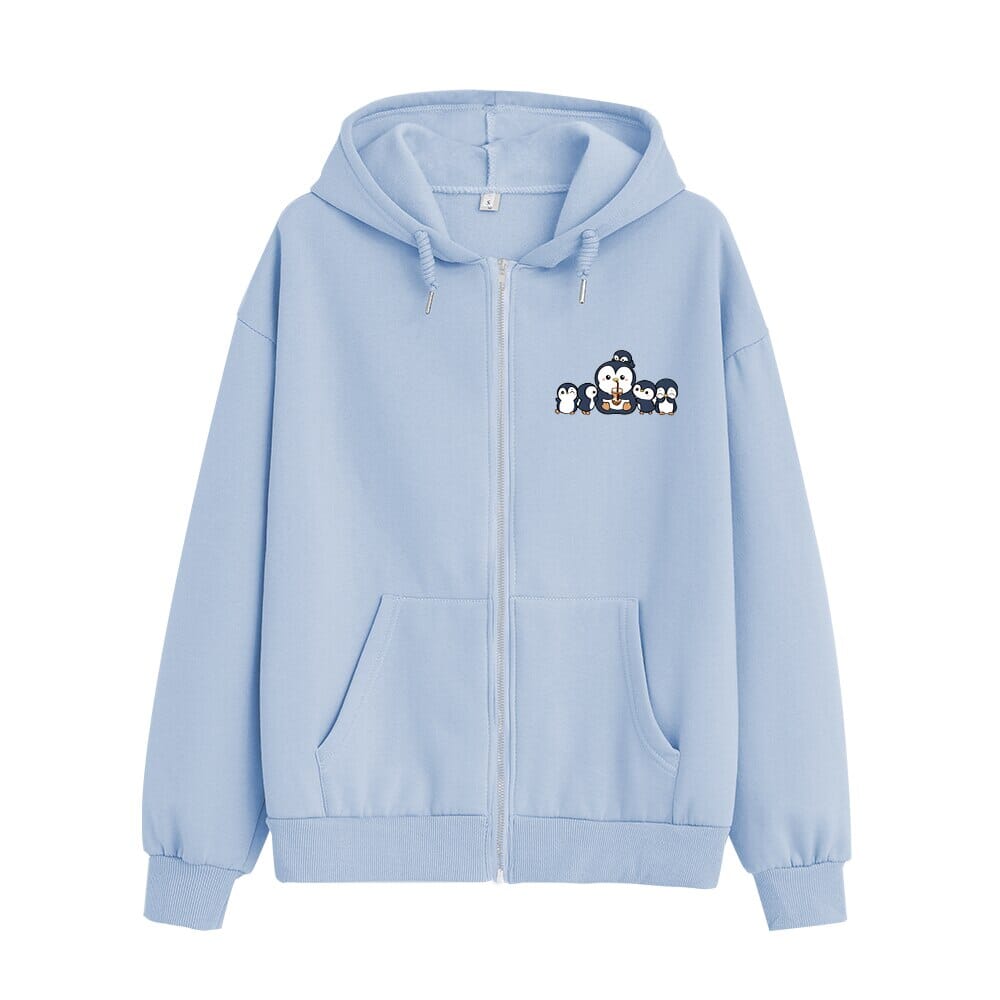 Penguin and Friends Soft Zip-Up Hoodie 0 Bobo&#39;s House Light Blue S 