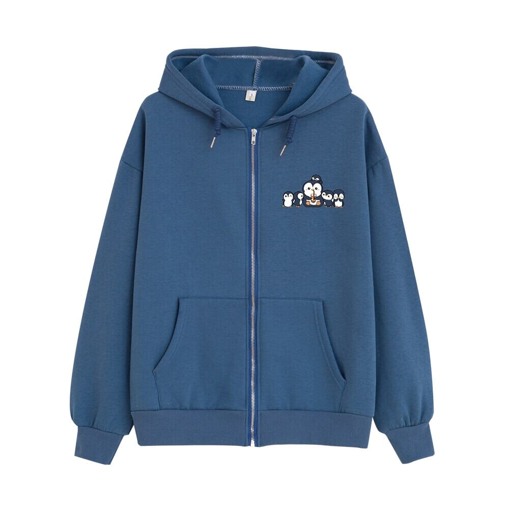 Penguin and Friends Soft Zip-Up Hoodie 0 Bobo&#39;s House Navy Blue S 