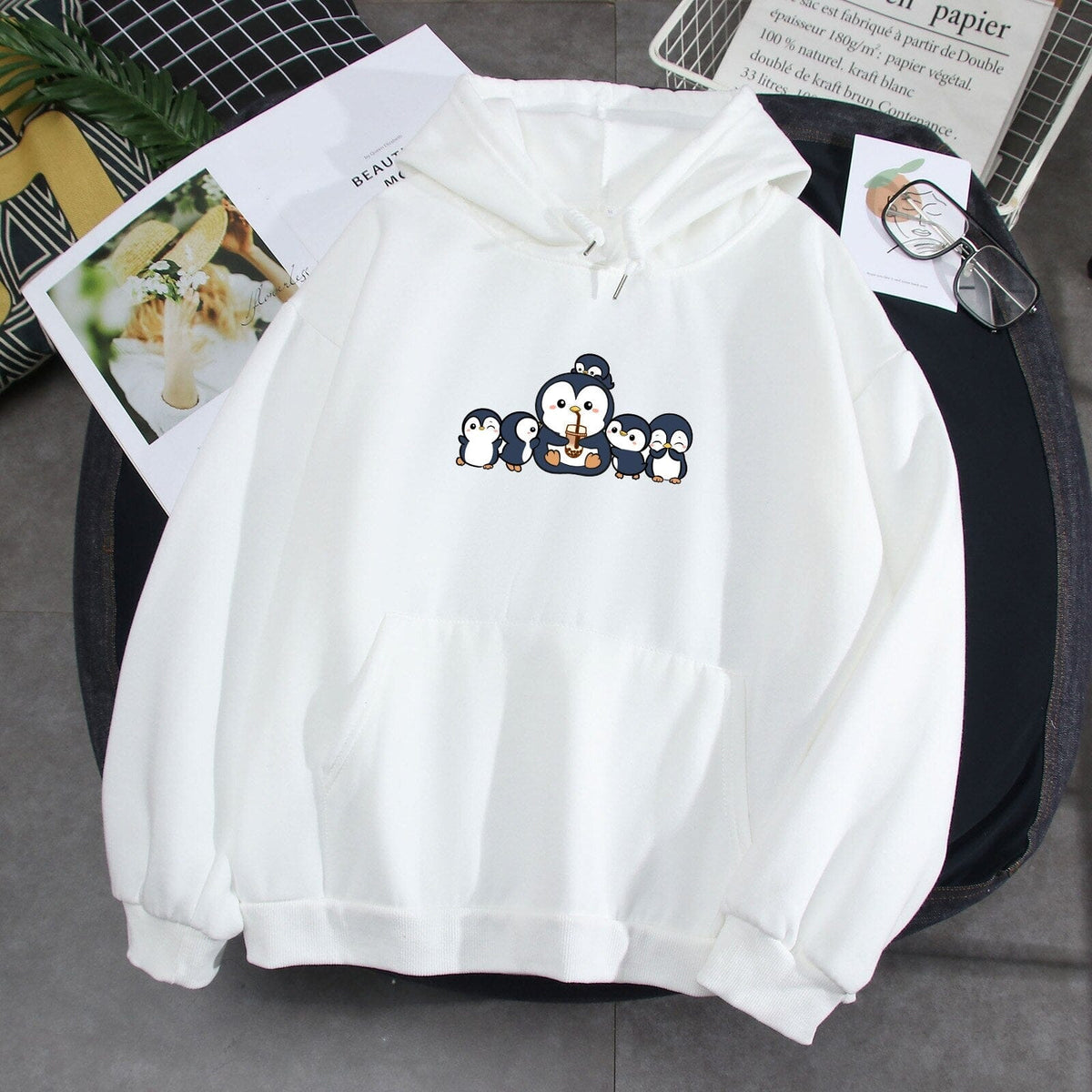 Penguins and Friends Soft Hoodie 0 Bobo&#39;s House White S 
