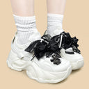 Black Bow Crystal Dark Kawaii Chunky Sneakers – Unisex