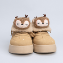 Cozy Sleepy Reindeer Chunky Beige Foldover Shoes - Women's