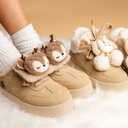 Cozy Sleepy Reindeer Chunky Beige Foldover Shoes - Women's