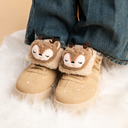 Cozy Sleepy Reindeer Chunky Beige Foldover Shoes - Women's