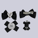 Dark Bear & Button Bow Kawaii Clip Set