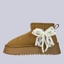 Pretty Bow Ultra Soft Brown Winter Boots - Women's