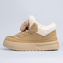 Cozy Fluffy Bear Ultra Chunky Beige Mid Top Shoes - Women's