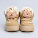 Cozy Fluffy Bear Ultra Chunky Beige Mid Top Shoes - Women's