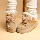 Cozy Fluffy Bear Ultra Chunky Beige Mid Top Shoes - Women's