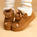 Cozy Fluffy Bear Ultra Chunky Brown Mid Top Shoes - Women's