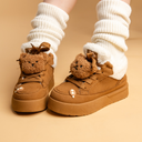 Cozy Fluffy Bear Ultra Chunky Brown Mid Top Shoes - Women's