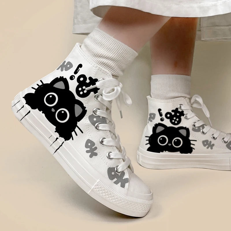 Amy and Michael Adorable Sneakers Lovely Girls Students High Top Casual Canvas Shoes Tennis Female Woman Handpainted Shoes Bobo&#39;s House 