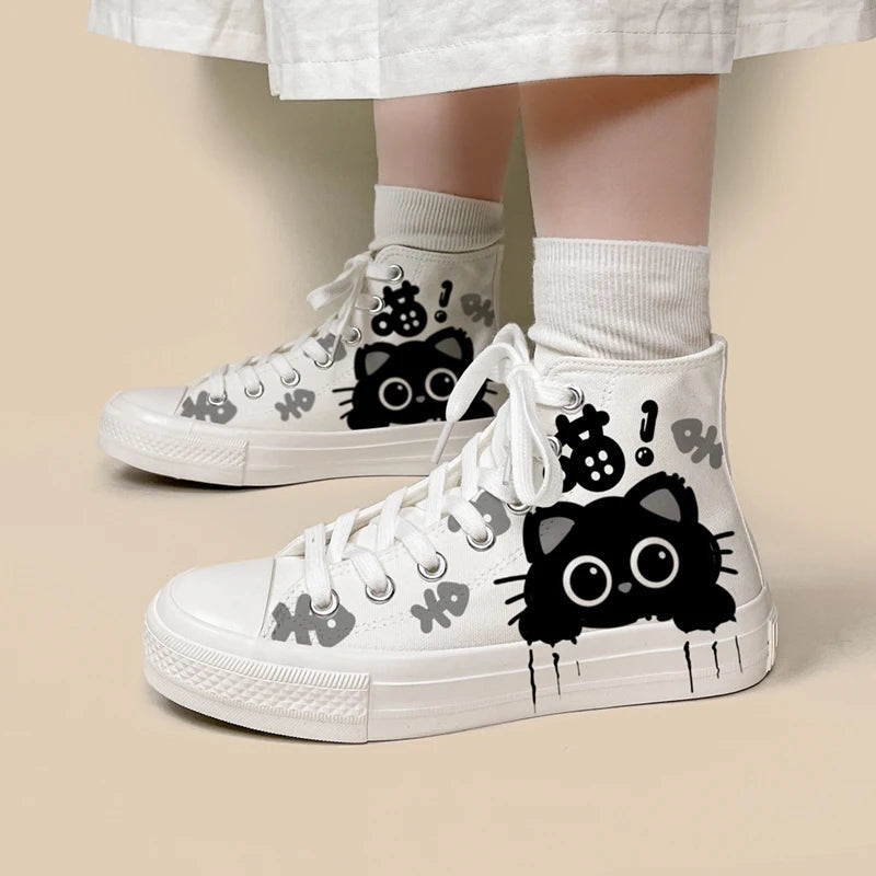 Amy and Michael Adorable Sneakers Lovely Girls Students High Top Casual Canvas Shoes Tennis Female Woman Handpainted Shoes Bobo&#39;s House 