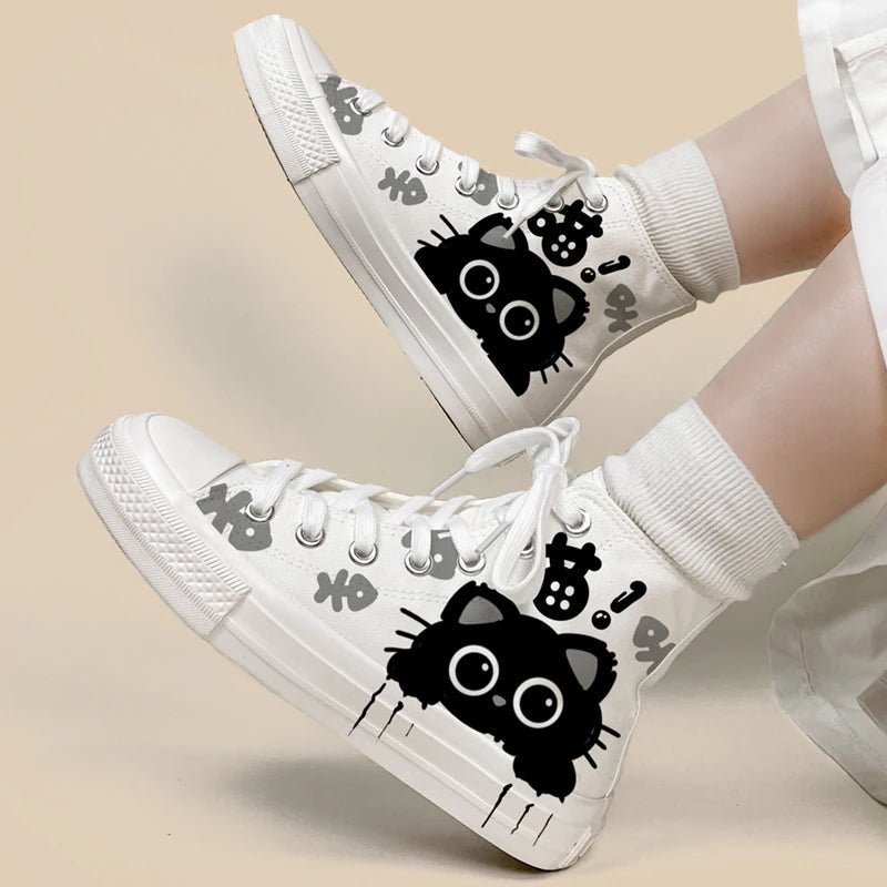 Boo the Black Kitty High Top Canvas Shoes Women s Bobo s House