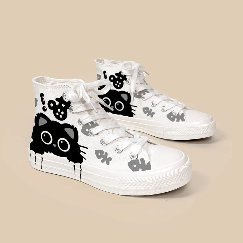 Amy and Michael Adorable Sneakers Lovely Girls Students High Top Casual Canvas Shoes Tennis Female Woman Handpainted Shoes Bobo&#39;s House 