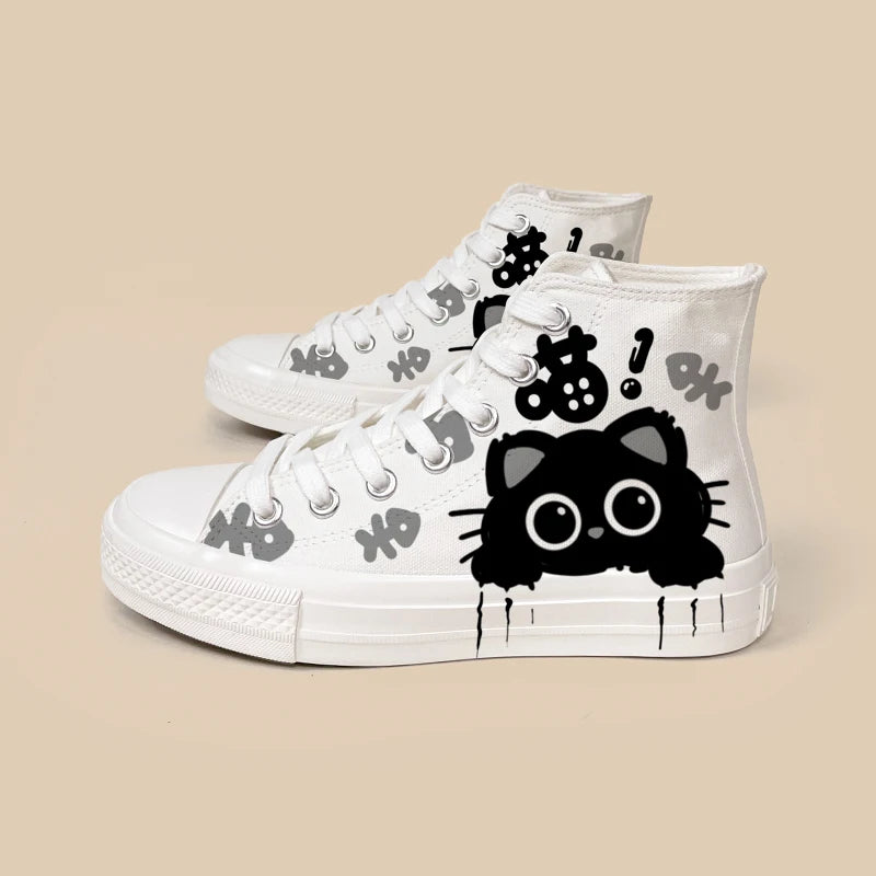 Amy and Michael Adorable Sneakers Lovely Girls Students High Top Casual Canvas Shoes Tennis Female Woman Handpainted Shoes Bobo&#39;s House 