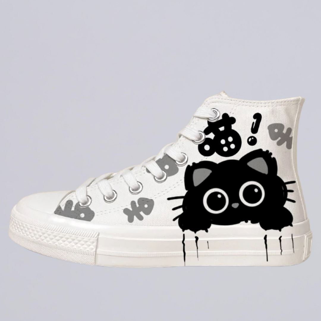 Amy and Michael Adorable Sneakers Lovely Girls Students High Top Casual Canvas Shoes Tennis Female Woman Handpainted Shoes Bobo&#39;s House 