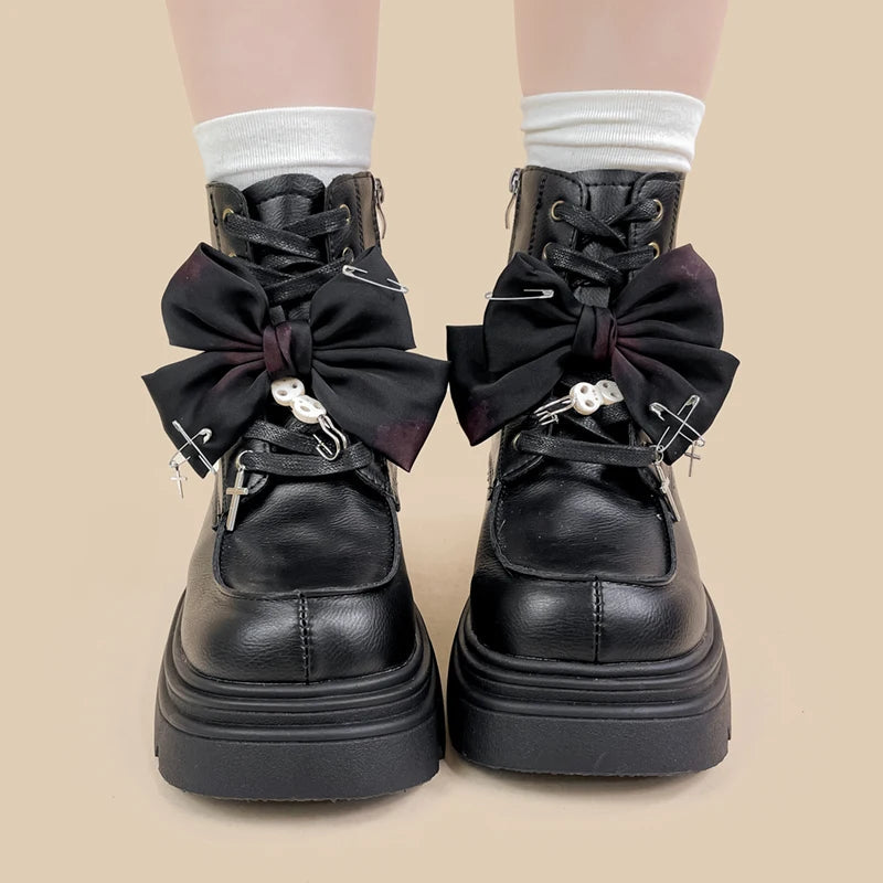 Amy and Michael Fashionable Trendy Ladies Booties Retro Lolita Girls Black Chunky Boots Female Woman Handmade Ankle Boots Bobo&#39;s House 