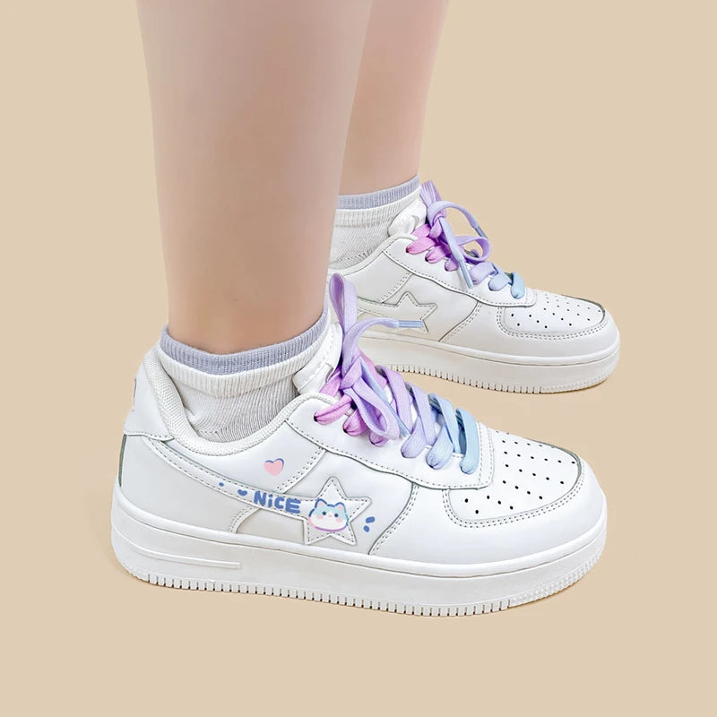 Amy and Michael Lovely Anime Cartoon Shoes Girls Students Flat Casual Sports Sneakers Female Women White Tennis Shoes Big Size Bobo's House 