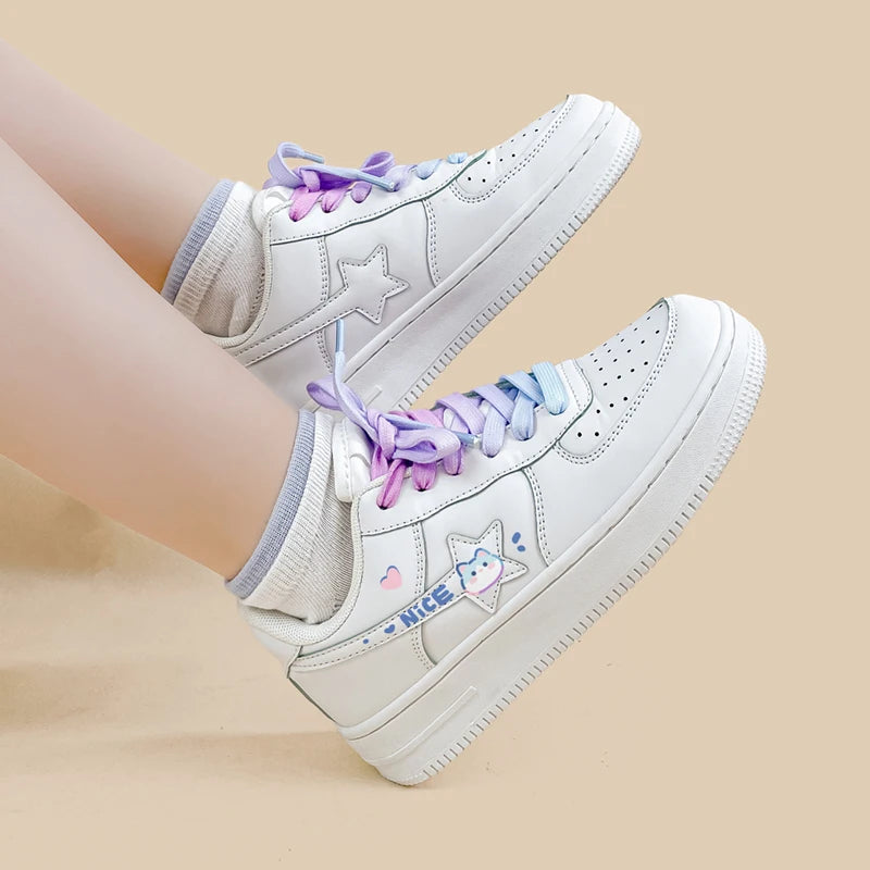 Amy and Michael Lovely Anime Cartoon Shoes Girls Students Flat Casual Sports Sneakers Female Women White Tennis Shoes Big Size Bobo's House 