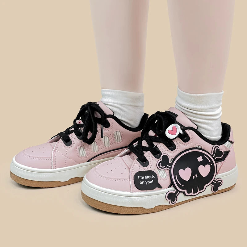 Amy and Michael Unique Women Casual Flat Sneakers Cool Girls Students Low Top Pink Skateboard Shoes Female Retro Sports Trainers Bobo&#39;s House 