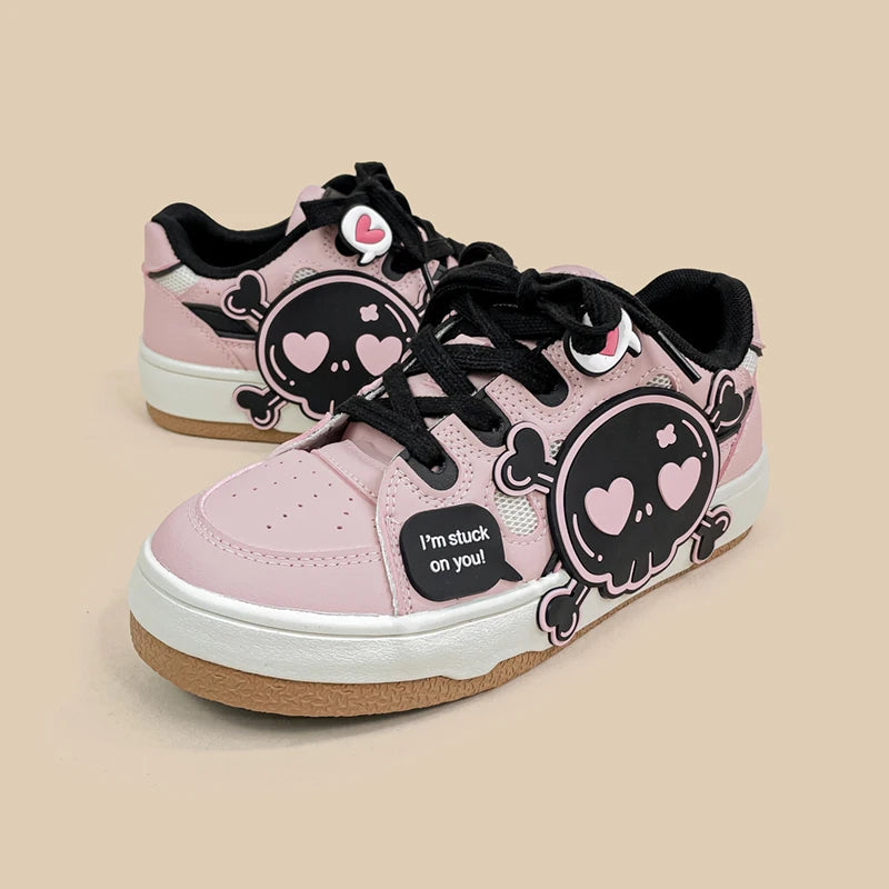 Amy and Michael Unique Women Casual Flat Sneakers Cool Girls Students Low Top Pink Skateboard Shoes Female Retro Sports Trainers Bobo&#39;s House 