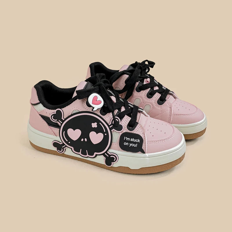 Amy and Michael Unique Women Casual Flat Sneakers Cool Girls Students Low Top Pink Skateboard Shoes Female Retro Sports Trainers Bobo&#39;s House 