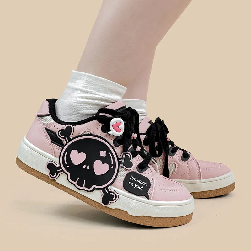 Amy and Michael Unique Women Casual Flat Sneakers Cool Girls Students Low Top Pink Skateboard Shoes Female Retro Sports Trainers Bobo&#39;s House 