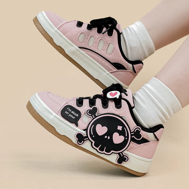 Amy and Michael Unique Women Casual Flat Sneakers Cool Girls Students Low Top Pink Skateboard Shoes Female Retro Sports Trainers Bobo&#39;s House 