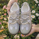 Balletcore Metallic Grey Bow Heart Sneakers - Women's Bobo's House 