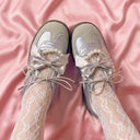 Balletcore Metallic Grey Bow Heart Sneakers - Women's Cat Bobo's House 