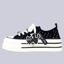 Black Kiko Polka Dot Kawaii Platform Canvas Sneakers – Women's Cat Bobo's House 
