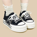 Black Kiko Polka Dot Kawaii Platform Canvas Sneakers – Women's Cat Bobo's House 