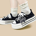 Black Kiko Polka Dot Kawaii Platform Canvas Sneakers – Women's Cat Bobo's House 